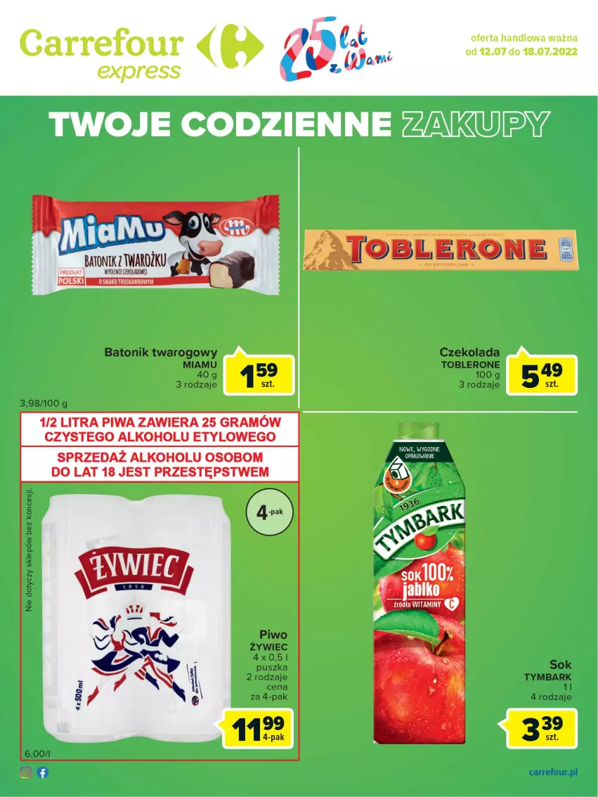 Gazetka promocyjna Carrefour - Gazetka Express - ważna 12.07 do 18.07.2022 - strona 2 - produkty: Baton, Batonik twarogowy, Czekolada, Gra, Piwa, Sok, Toblerone, Tonik, Tymbark