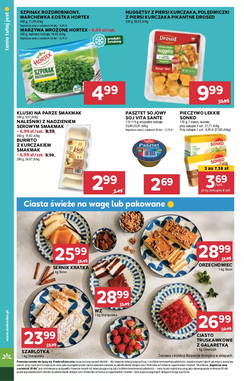 Gazetka promocyjna Stokrotka - Market - ważna 11.04 do 17.04.2024 - strona 10 - produkty: Gala, Hortex, Kluski na parze, Kurczak, Marchewka, Mięso, Naleśniki, Owoce, Pasztet, Piec, Pieczywo, Sante, Ser, Sonko, Szarlotka, Szpinak, Warzywa