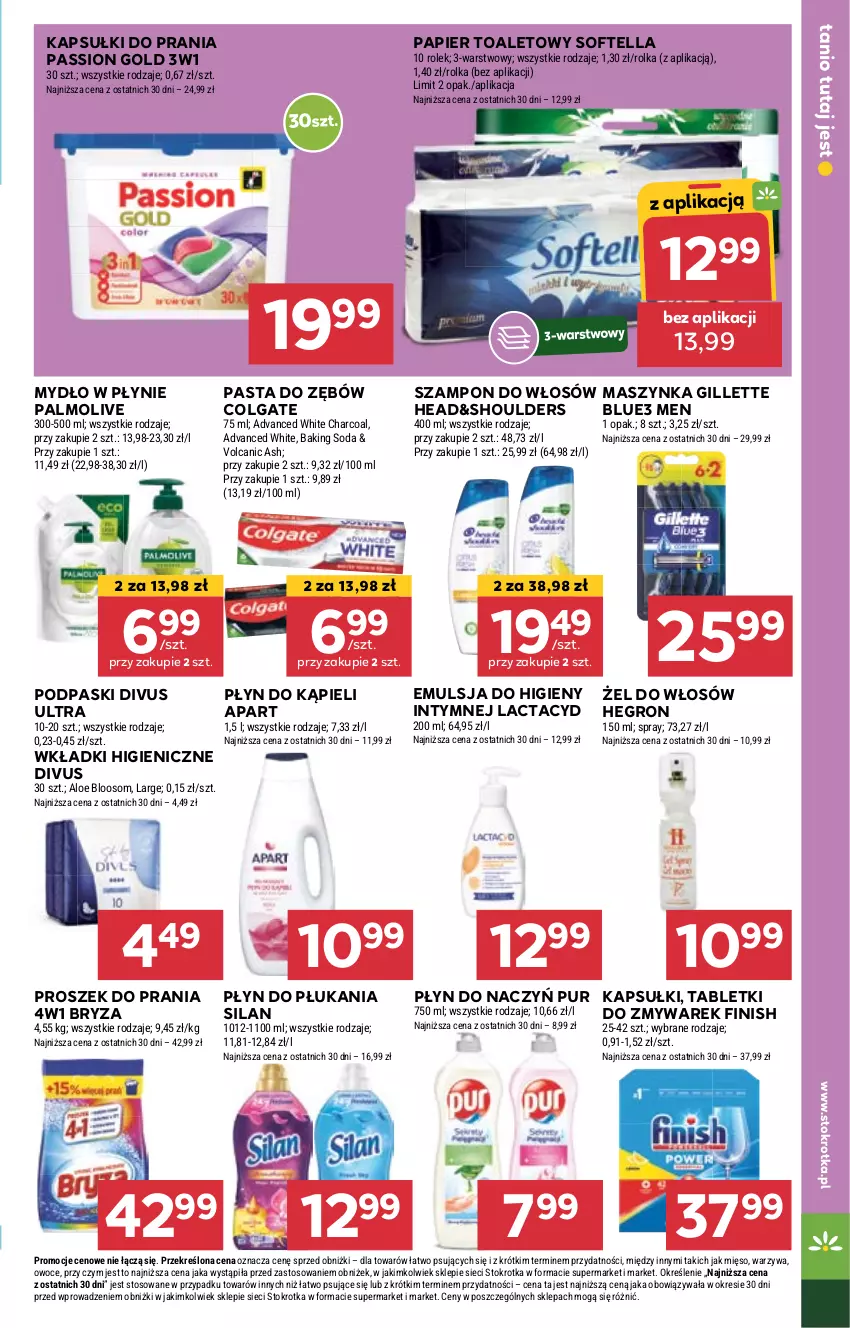 Gazetka promocyjna Stokrotka - Market - ważna 11.04 do 17.04.2024 - strona 15 - produkty: Bryza, Colgate, Emulsja, Finish, Gillette, Hegron, Kapsułki do prania, Lactacyd, LG, Maszynka, Mięso, Mydło, Mydło w płynie, Owoce, Palmolive, Papier, Papier toaletowy, Pasta do zębów, Płyn do kąpieli, Płyn do płukania, Podpaski, Proszek do prania, Pur, Silan, Szampon, Szynka, Tablet, Warzywa, Wkładki