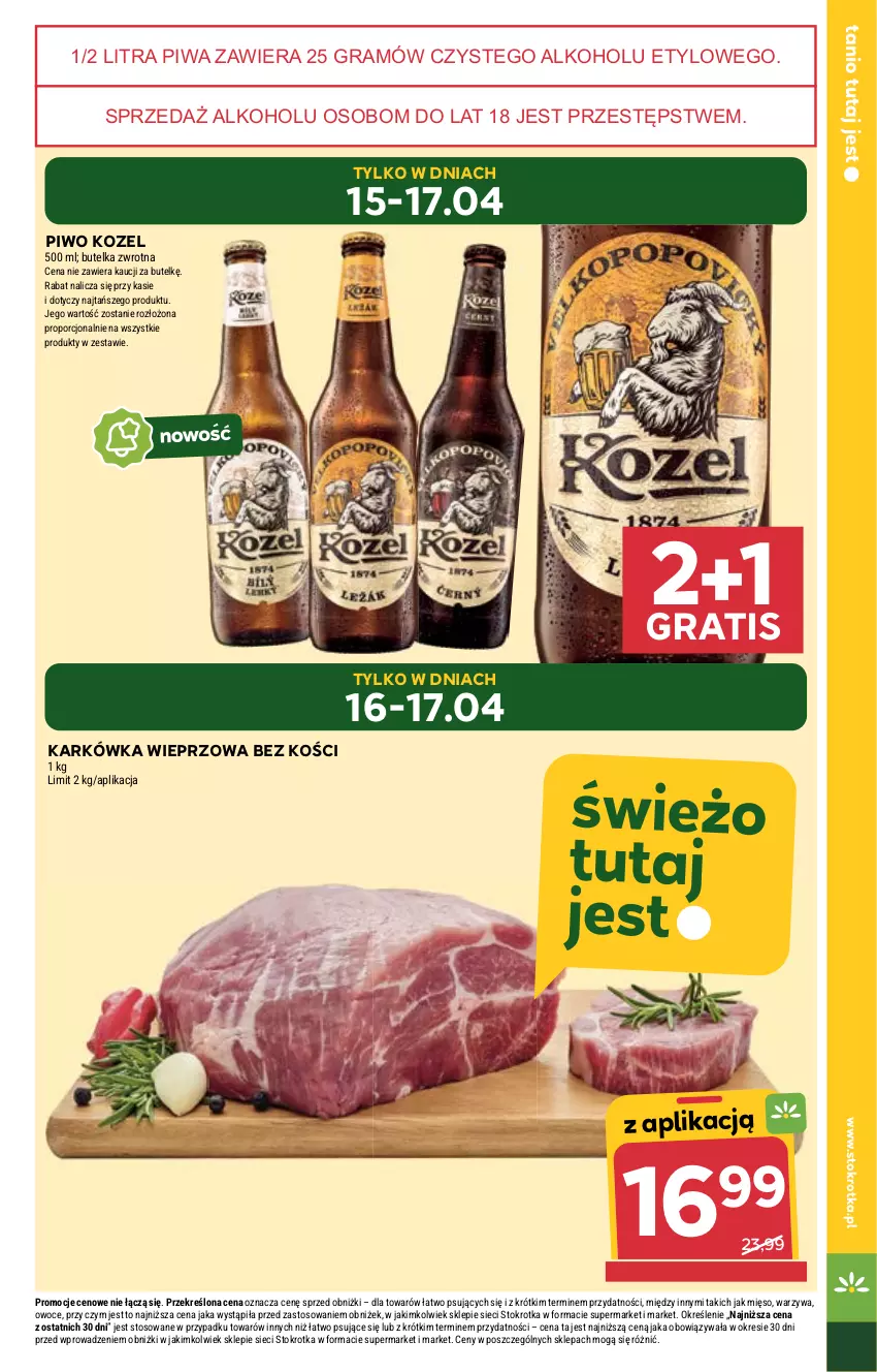 Gazetka promocyjna Stokrotka - Market - ważna 11.04 do 17.04.2024 - strona 5 - produkty: Gra, Karkówka wieprzowa, Kozel, Mięso, Owoce, Piwa, Piwo, Por, Warzywa