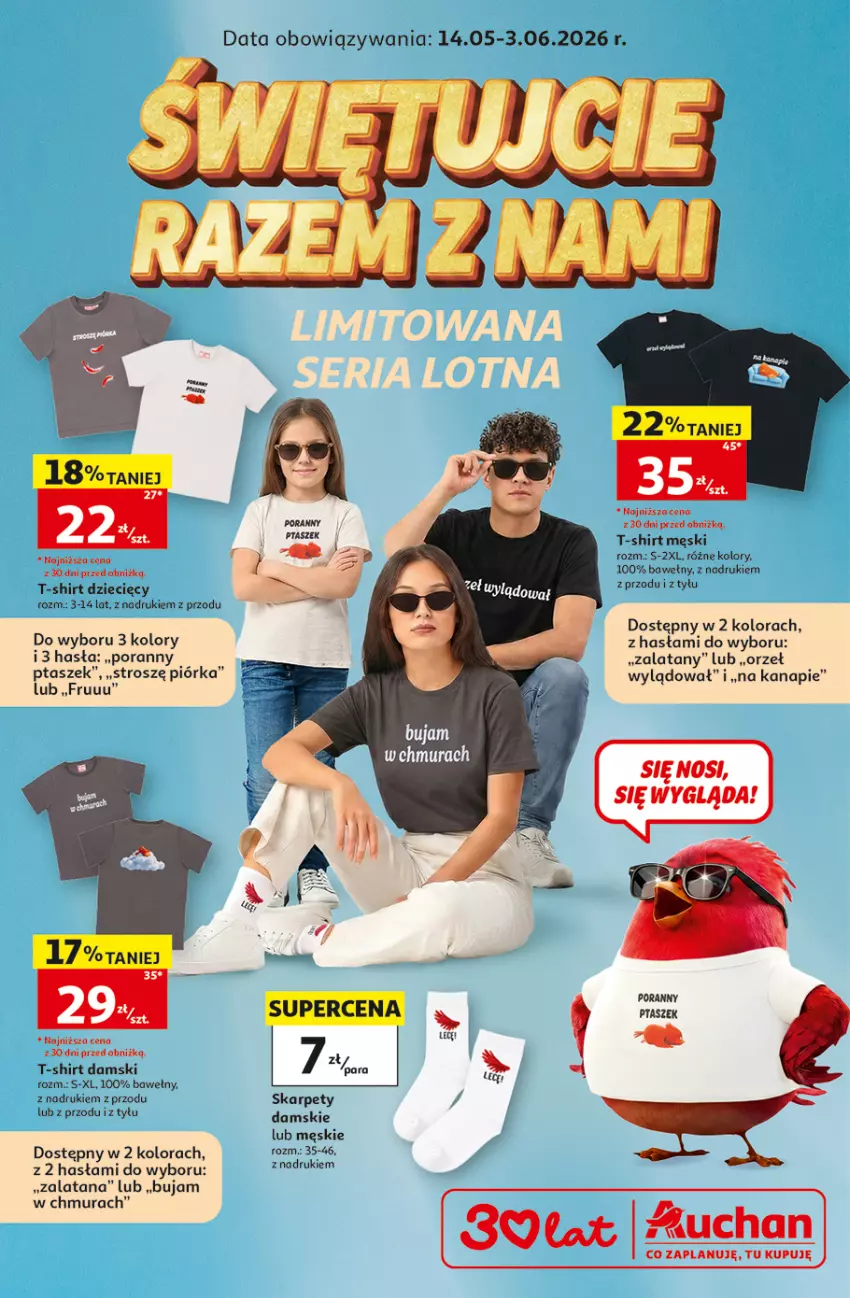 Gazetka promocyjna Auchan - Gazetka Świętujcie Razem z Nami 30 Lat Auchan - ważna 14.05 do 03.06.2026 - strona 1 - produkty: Dzieci, Karp, Por, T-shirt
