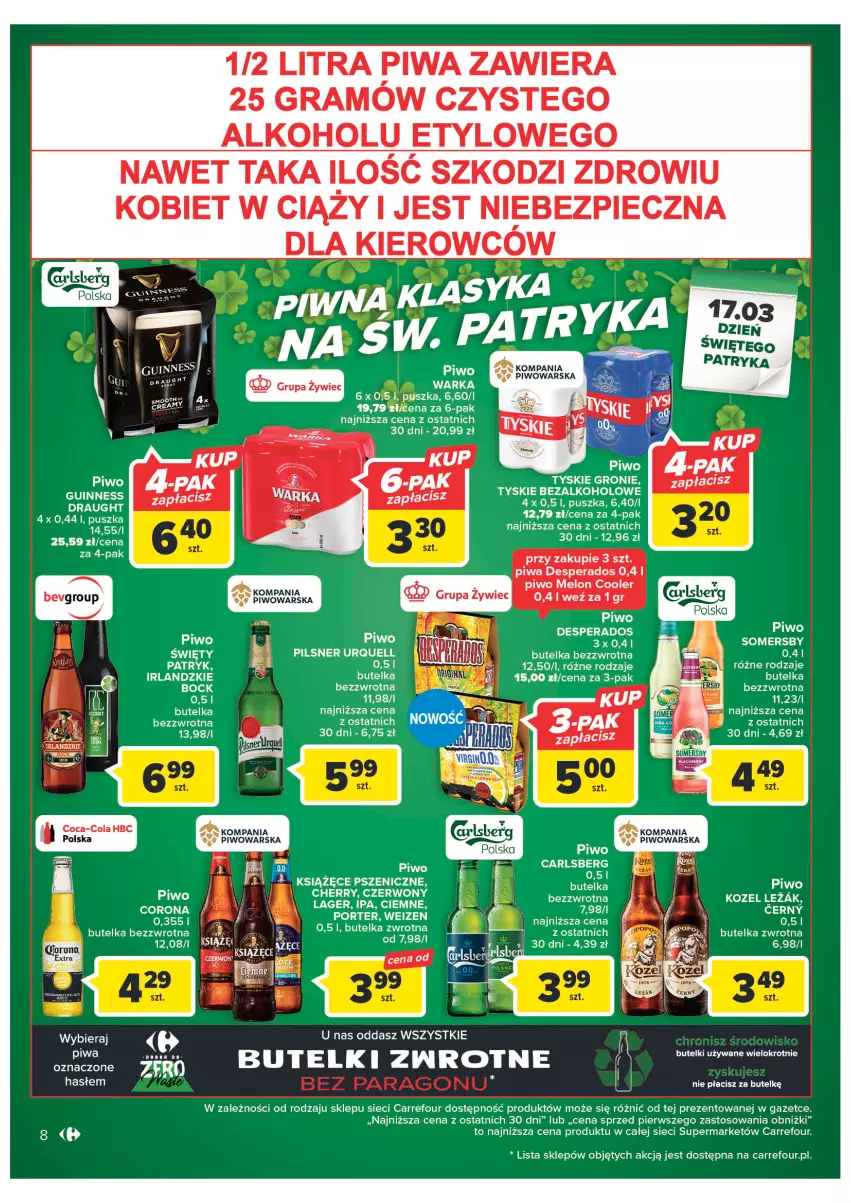 Gazetka promocyjna Carrefour - Gazetka Market - ważna 07.03 do 18.03.2023 - strona 10 - produkty: Carlsberg, Coca-Cola, Desperados, Gra, Kozel, Książęce, Melon, Piec, Pilsner Urquell, Piwa, Piwo, Por, Somersby, Tyskie, Warka