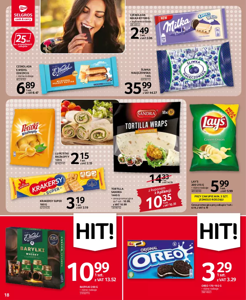 Gazetka promocyjna Selgros - Oferta spożywcza - ważna 05.05 do 18.05.2022 - strona 18 - produkty: Baryłki, Biszkopty, Czekolada, Krakersy, Lay’s, Milka, Oreo, Tortilla