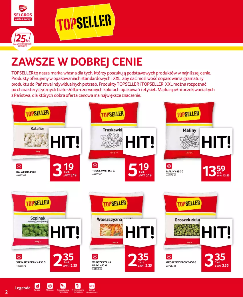 Gazetka promocyjna Selgros - Oferta spożywcza - ważna 05.05 do 18.05.2022 - strona 2 - produkty: Gra, Groszek, Kalafior, Maliny, O nas, Rama, Sok, Szpinak, Top, Truskawki