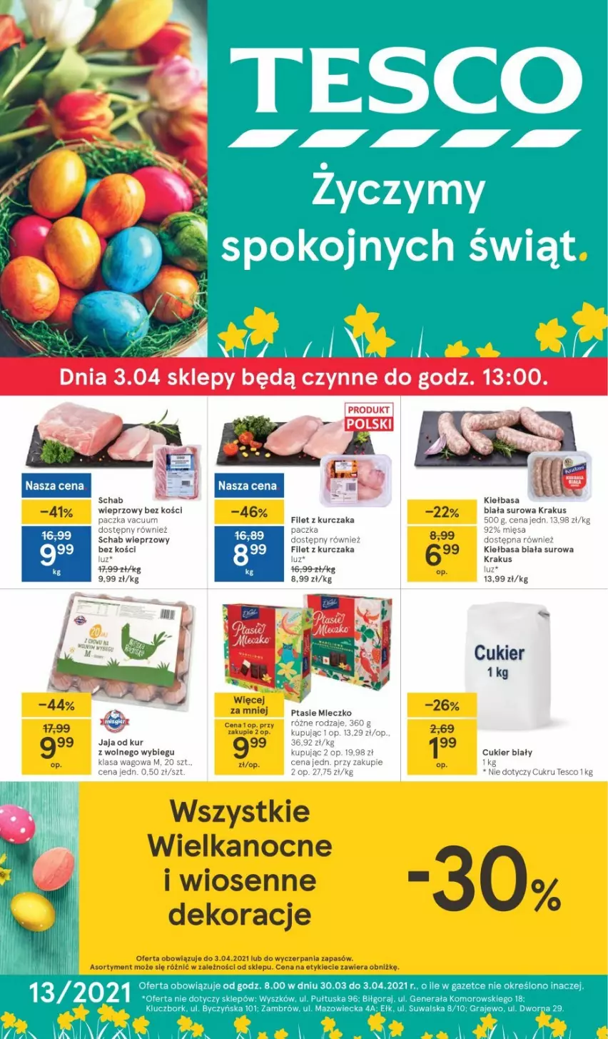 Gazetka promocyjna Tesco - Tesco gazetka - przyszły tydzień - ważna 30.03 do 03.04.2021 - strona 1 - produkty: Cukier, Fa, Kiełbasa, Krakus, Schab wieprzowy