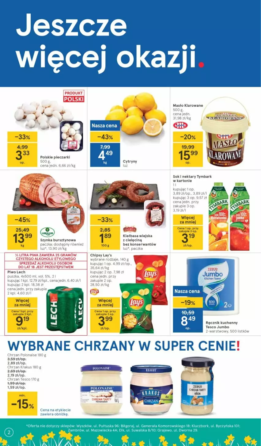 Gazetka promocyjna Tesco - Tesco gazetka - przyszły tydzień - ważna 30.03 do 03.04.2021 - strona 2 - produkty: Bursztyn, Chipsy, Chrzan, Cytryny, Gra, Masło, Masło klarowane, Nektar, Piec, Piwa, Ręcznik, Ręcznik kuchenny, Ser, Sok, Tymbark