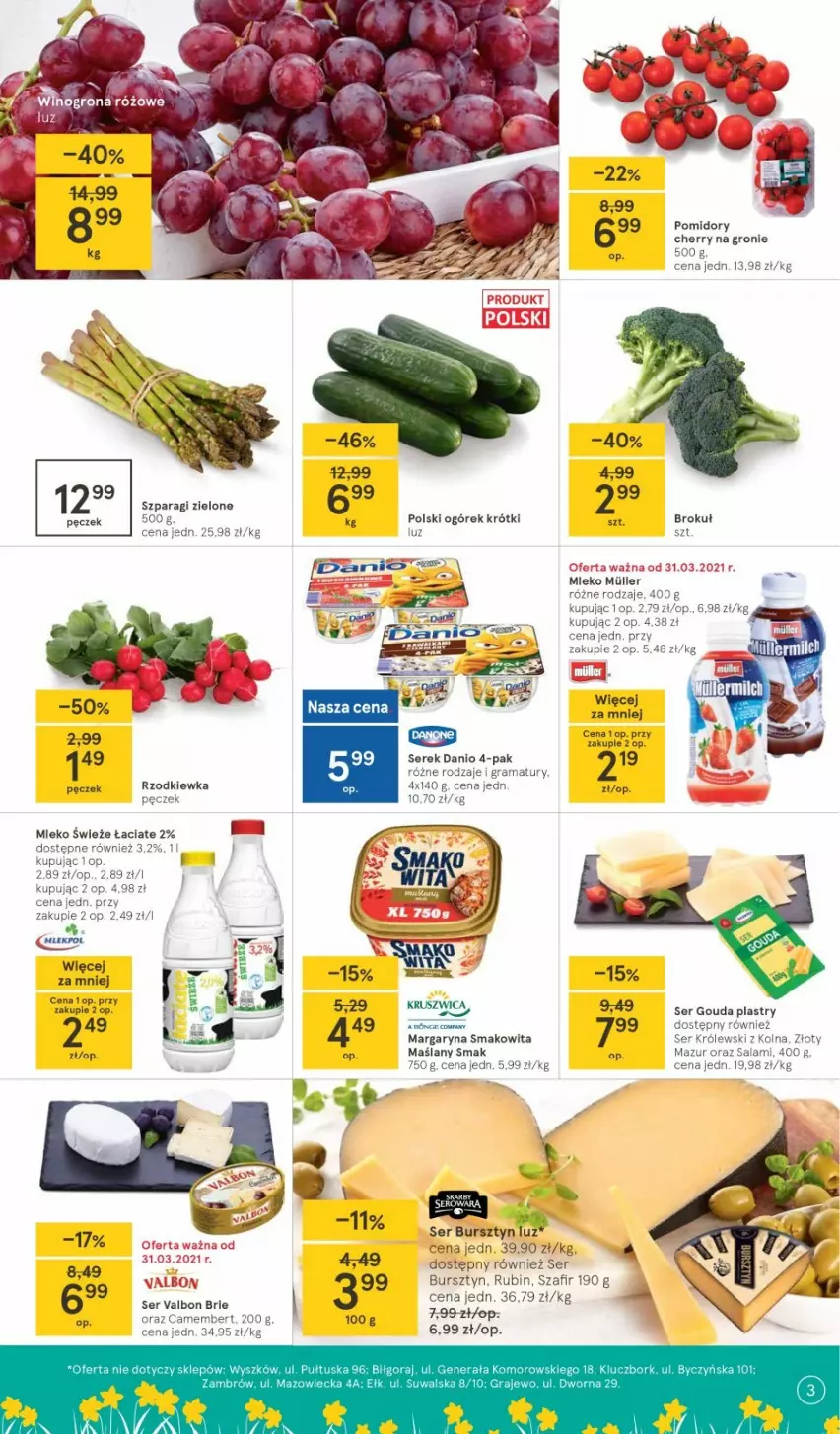 Gazetka promocyjna Tesco - Tesco gazetka - przyszły tydzień - ważna 30.03 do 03.04.2021 - strona 3 - produkty: Bursztyn, Danio, Gouda, Gouda plastry, Margaryna, Mleko, Ogórek, Rama, Rubin, Ser, Serek, Smakowita