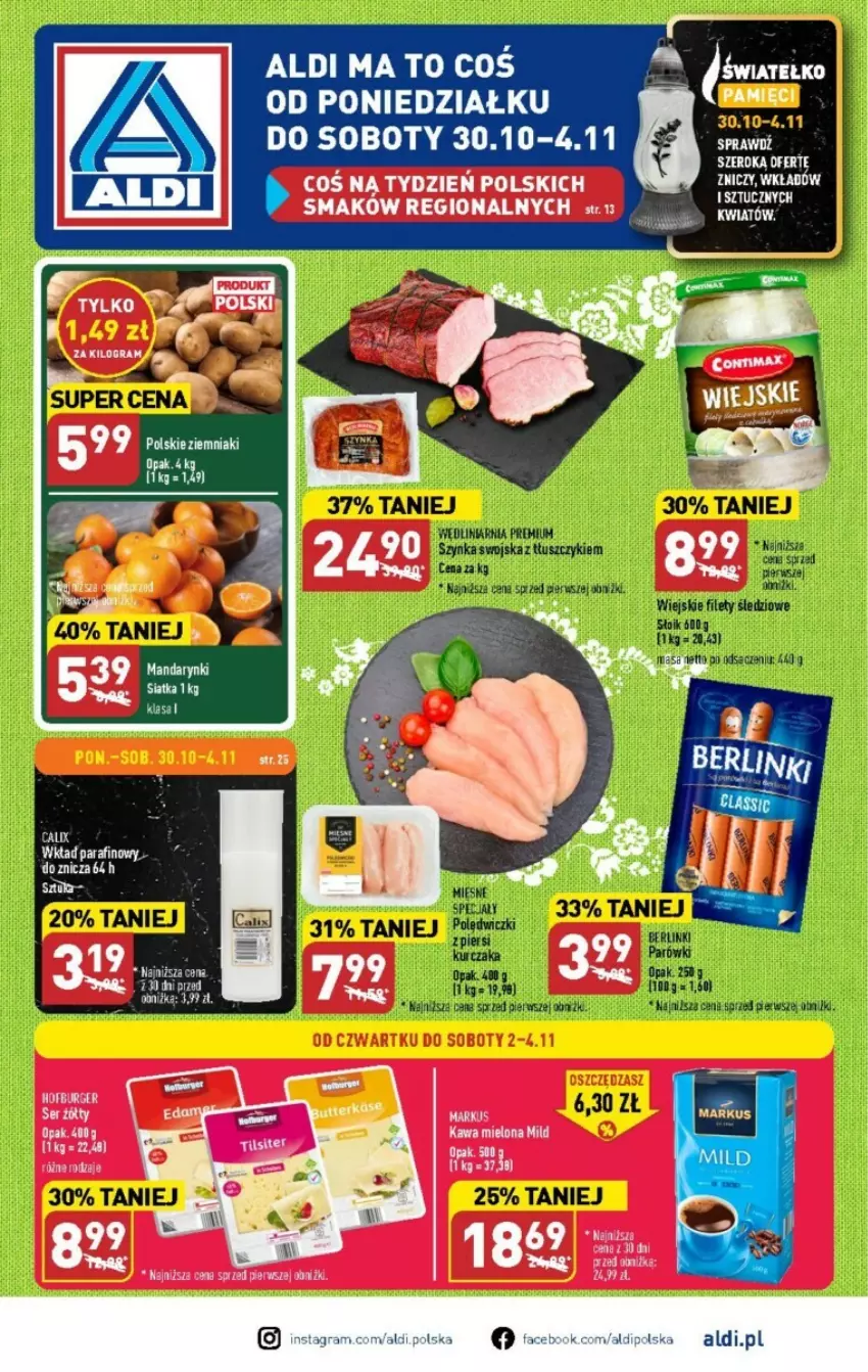 Gazetka promocyjna Aldi - ważna 30.10 do 04.11.2023 - strona 1 - produkty: Burger, Hofburger, Kawa, Kawa mielona, Ser