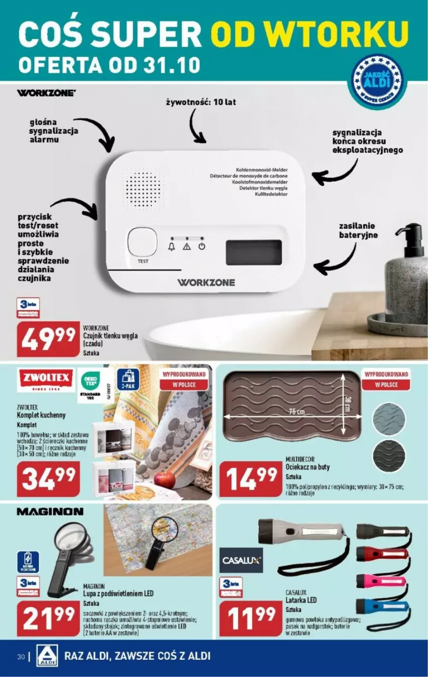 Gazetka promocyjna Aldi - ważna 30.10 do 04.11.2023 - strona 24 - produkty: Buty, Gin, Latarka, Latarka LED, Ociekacz, Pasek, Ręcznik, Silan, Stojak, Tarka, Top, Wełna