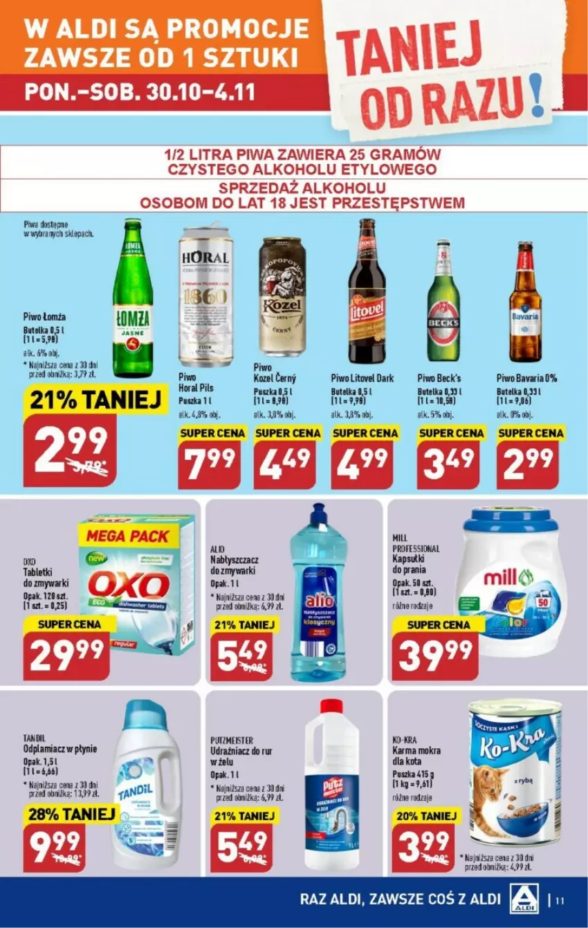 Gazetka promocyjna Aldi - ważna 30.10 do 04.11.2023 - strona 3 - produkty: Kozel, Odplamiacz, Piwa, Piwo, Tablet, Tabletki do zmywarki, Zmywarki