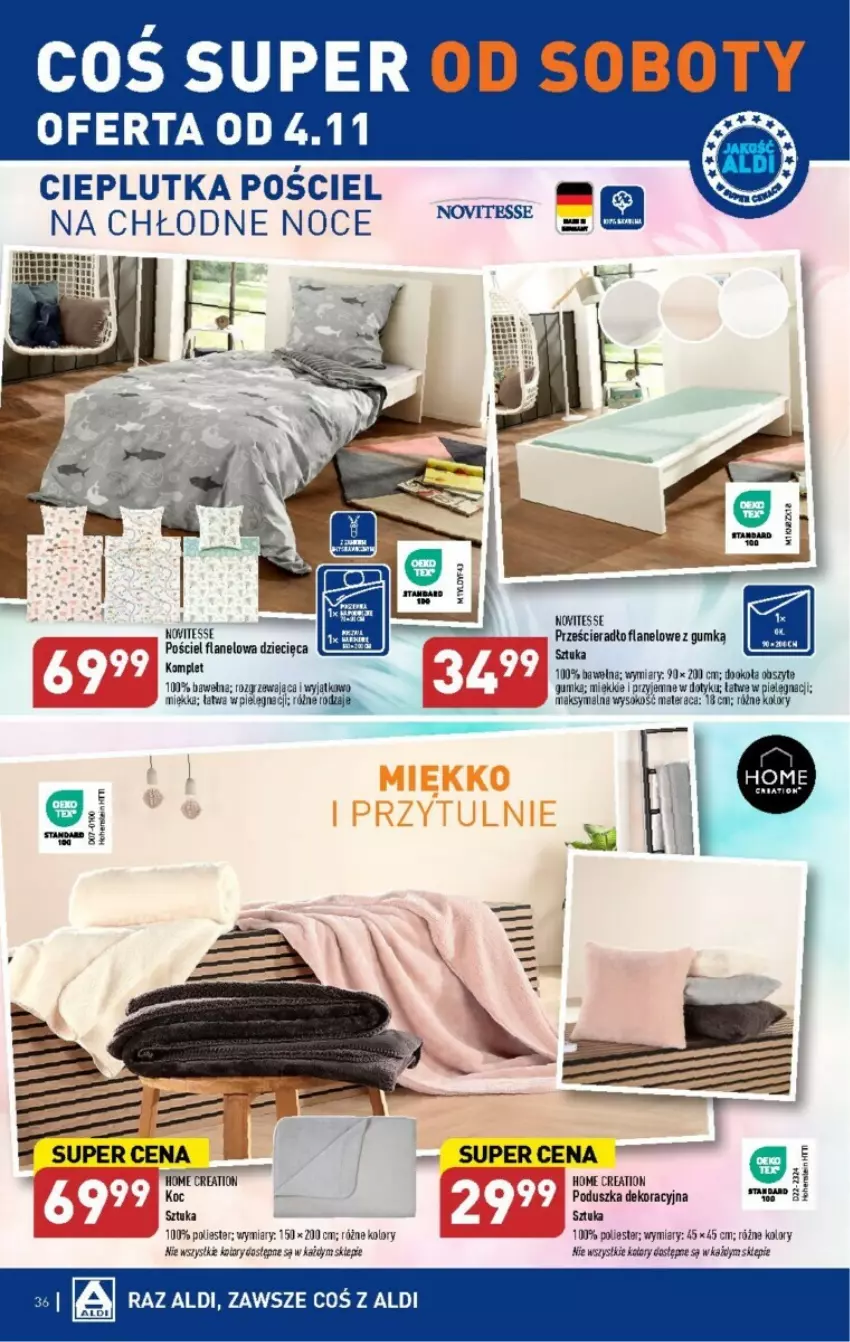 Gazetka promocyjna Aldi - ważna 30.10 do 04.11.2023 - strona 30 - produkty: Anew, Dzieci, Koc, Materac, Poduszka, Poduszka dekoracyjna, Pościel, Pościel flanelowa, Prześcieradło, Sok, Tera