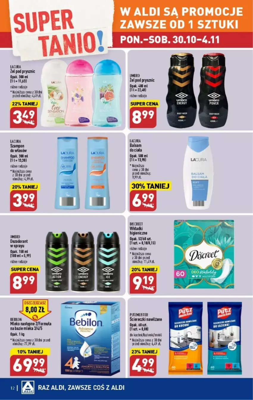 Gazetka promocyjna Aldi - ważna 30.10 do 04.11.2023 - strona 4 - produkty: Balsam do ciała, BEBILON, Dezodorant, Discreet, Mleko, O nas, Szampon