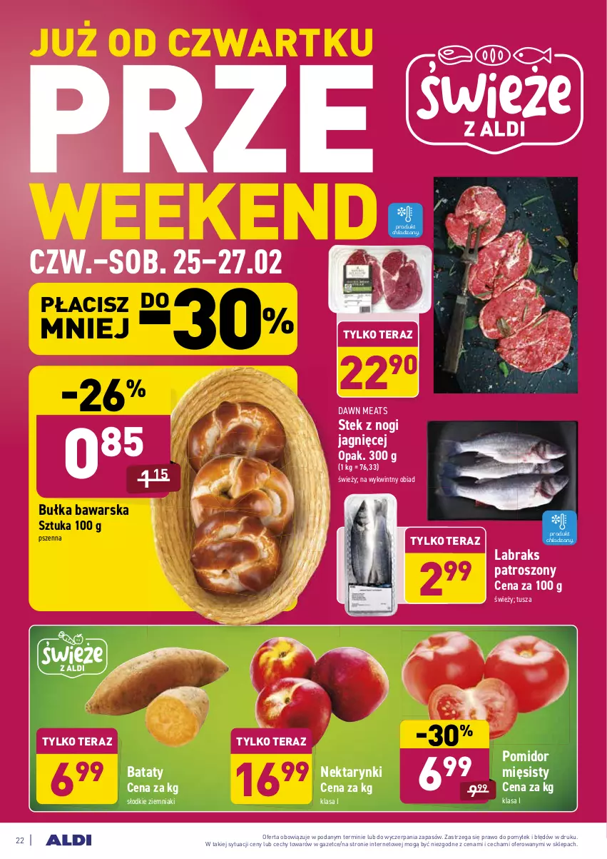 Gazetka promocyjna Aldi - ALE! CENA - ważna 22.02 do 27.02.2021 - strona 22 - produkty: Bułka, Nektar, Stek, Tera, Tusz, Ziemniaki