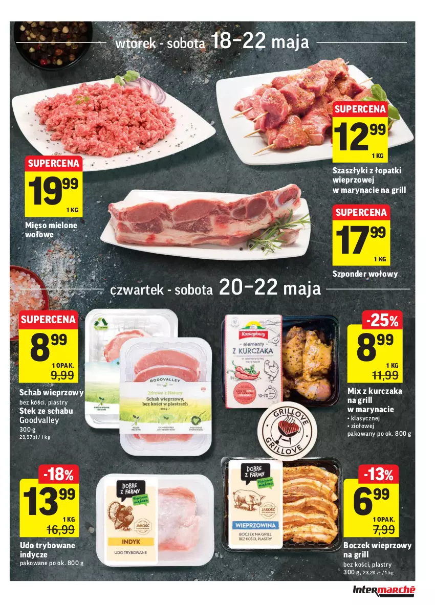 Gazetka promocyjna Intermarche - Swieżo i tanio - ważna 18.05 do 24.05.2021 - strona 11 - produkty: Boczek, Boczek wieprzowy, Grill, Kurczak, Mięso, Mięso mielone, Schab wieprzowy, Stek, Szponder wołowy