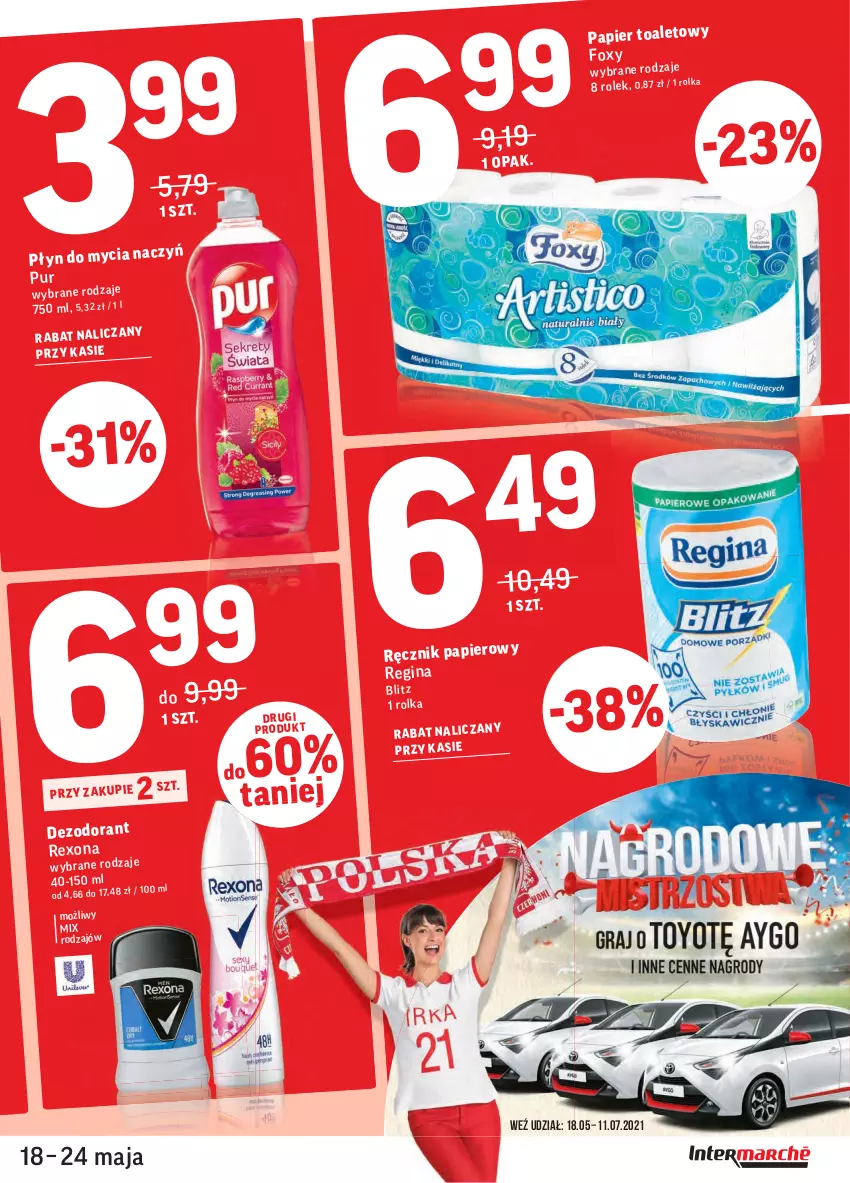 Gazetka promocyjna Intermarche - Swieżo i tanio - ważna 18.05 do 24.05.2021 - strona 7 - produkty: Dezodorant, Foxy, Gin, Papier, Pur, Ręcznik, Rexona