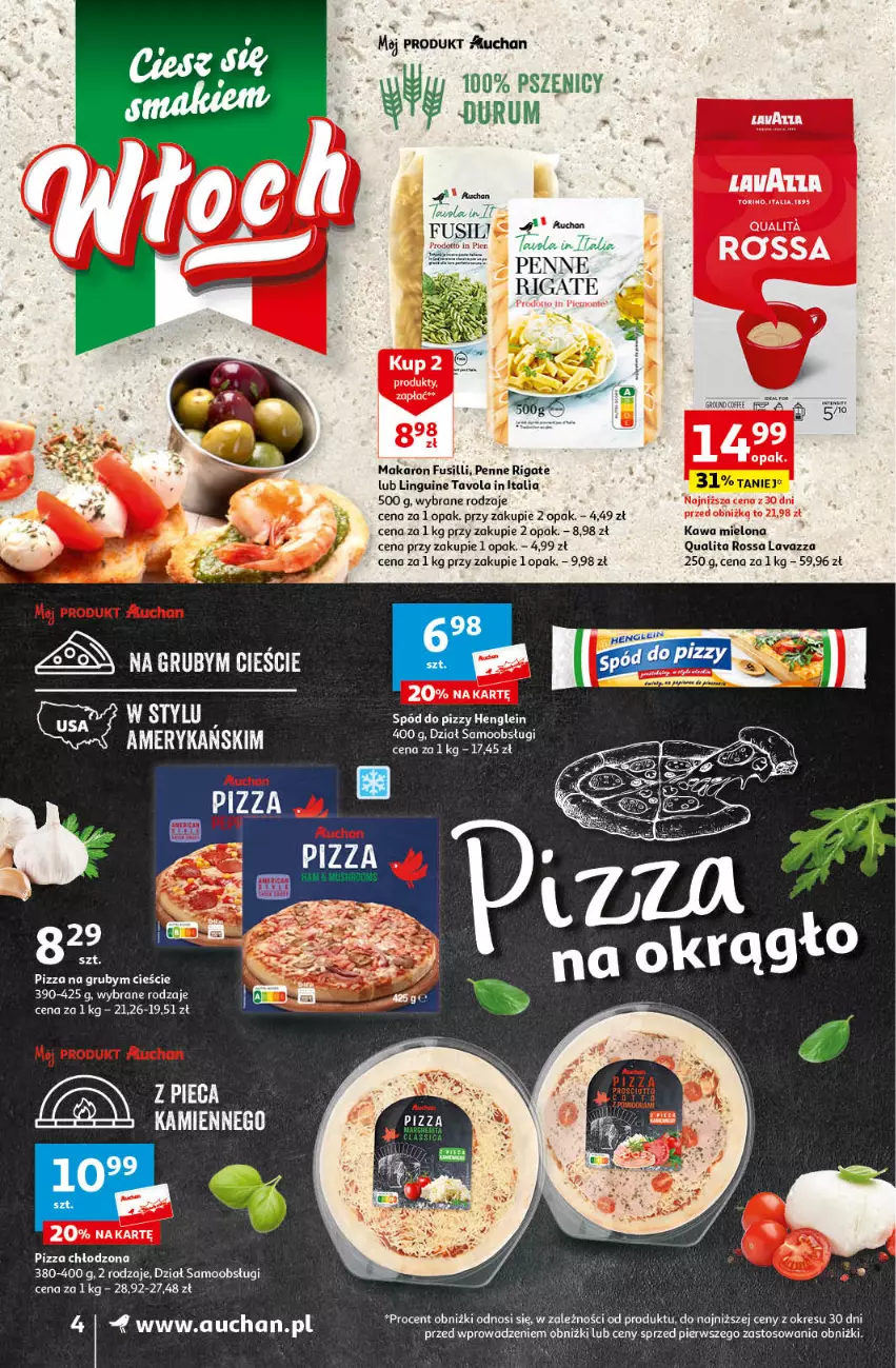 Gazetka promocyjna Auchan - Gazetka Koszyk Oszczędności Moje Auchan - ważna 08.02 do 14.02.2024 - strona 4 - produkty: Kawa, Kawa mielona, Lavazza, Makaron, Penne, Piec, Pizza, Ser, Spód do pizzy