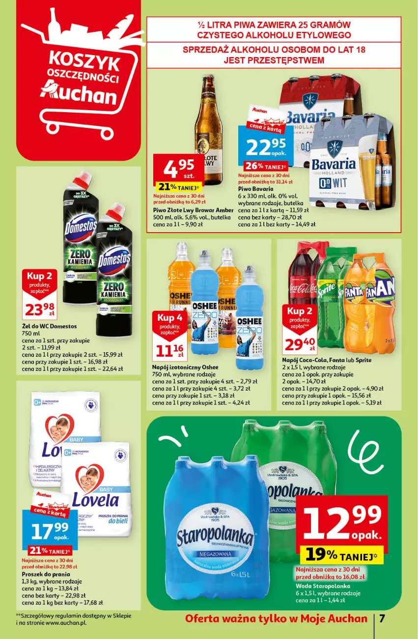 Gazetka promocyjna Auchan - Gazetka Koszyk Oszczędności Moje Auchan - ważna 08.02 do 14.02.2024 - strona 7 - produkty: Domestos, Gra, Napój, Napój izotoniczny, Oshee, Piwa, Piwo, Proszek do prania, Staropolanka, Woda