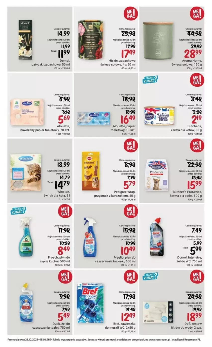 Gazetka promocyjna Rossmann - ważna 28.12.2023 do 15.01.2024 - strona 10 - produkty: Alouette, Bref, Butcher's, Domol, Frosch, Kurczak, Mus, Nawilżany papier, Papier, Papier toaletowy, Pedigree, Płyn do mycia, Ser, Winston