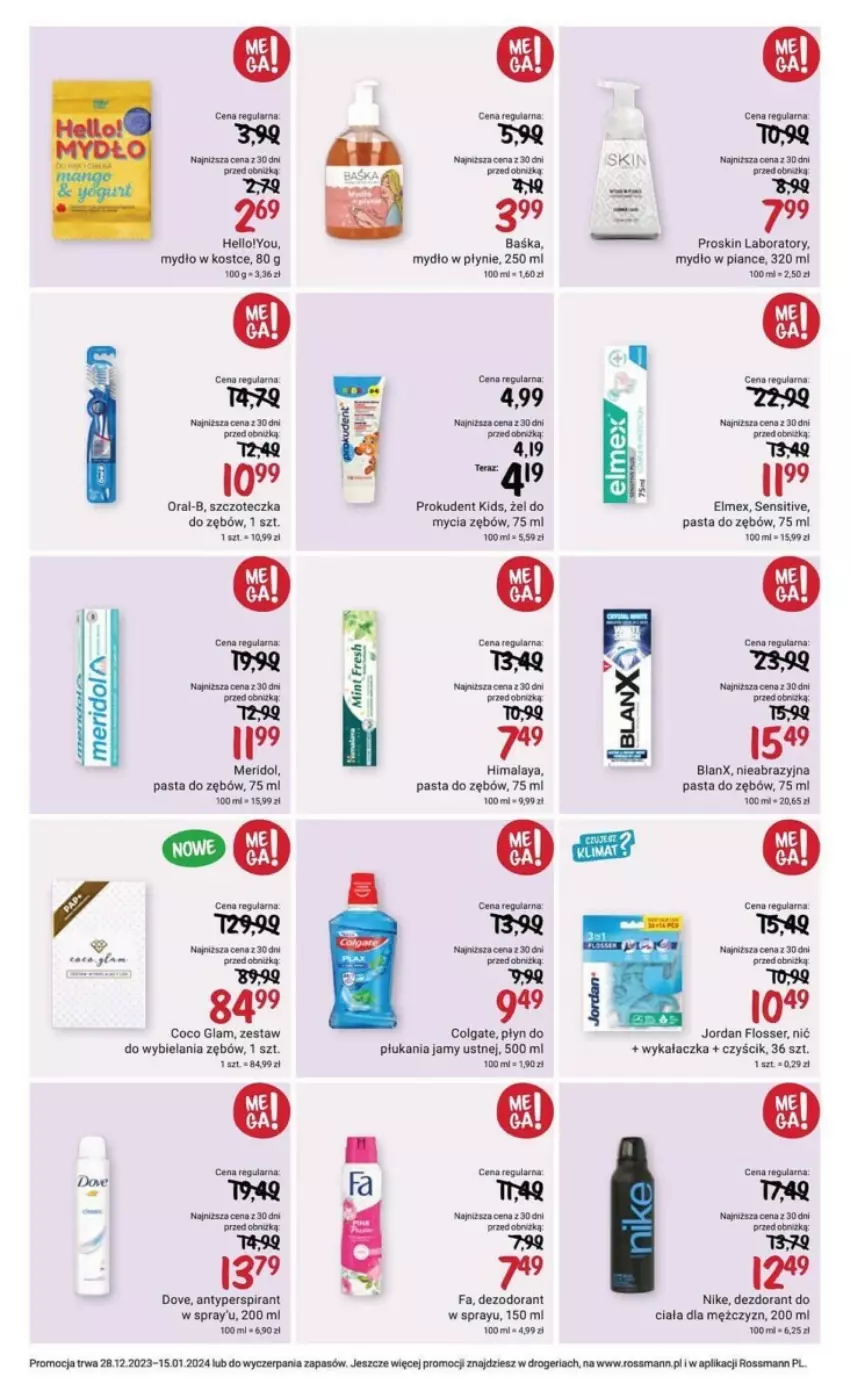 Gazetka promocyjna Rossmann - ważna 28.12.2023 do 15.01.2024 - strona 13 - produkty: Antyperspirant, Colgate, Dezodorant, Dove, Elmex, Fa, Himalaya, LG, Mydło, Mydło w płynie, Nike, Pasta do zębów, Płyn do płukania, Płyn do płukania jamy ustnej, Prokudent, Ser, Szczoteczka, Szczoteczka do zębów