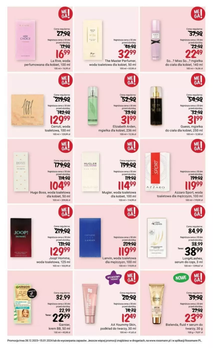 Gazetka promocyjna Rossmann - ważna 28.12.2023 do 15.01.2024 - strona 2 - produkty: Azzaro, Bielenda, Cerruti, Elizabeth Arden, Gala, Garnier, Hugo Boss, Krem bb, La Rive, Lanvin, Perfum, Podkład, Podkład do twarzy, Por, Rum, Ser, Serum, Serum do twarzy, Sport, Woda, Woda perfumowana, Woda toaletowa