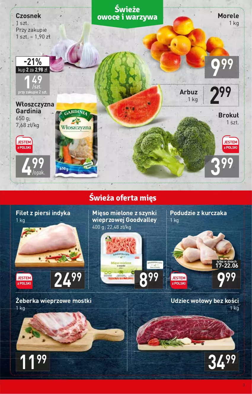 Gazetka promocyjna Stokrotka - Market - ważna 15.06 do 22.06.2022 - strona 3 - produkty: Arbuz, Czosnek, Filet z piersi indyka, Kurczak, Mięso, Mięso mielone, Mięso mielone z szynki, Podudzie z kurczaka, Udziec wołowy