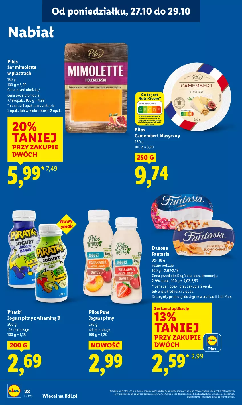 Gazetka promocyjna Lidl - GAZETKA - ważna 27.10 do 29.10.2025 - strona 32 - produkty: Camembert, Danone, Danone Fantasia, Fa, Fanta, Jogurt, Jogurt pitny, Mimolette, Pilos, Pur, Ser, Wazon