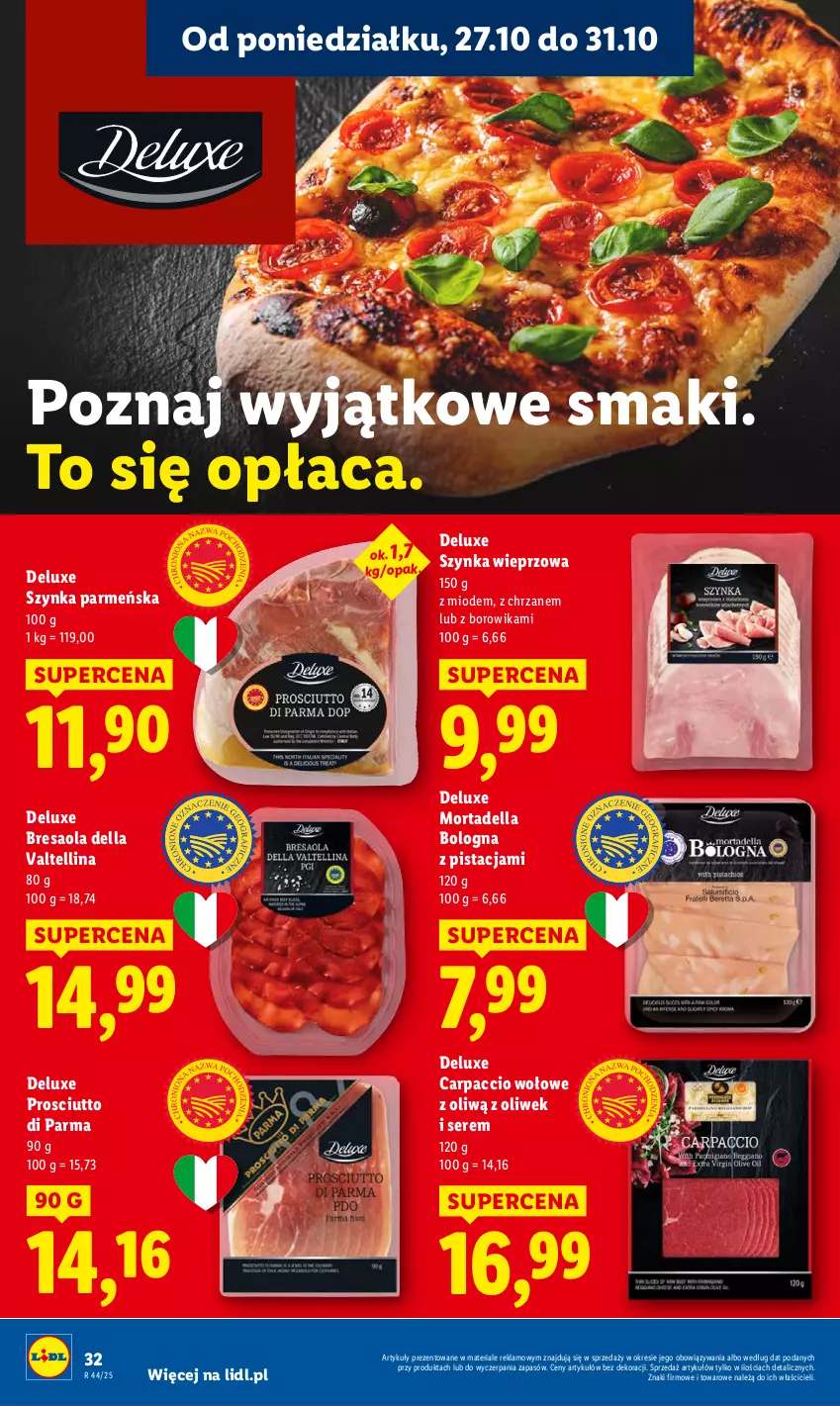 Gazetka promocyjna Lidl - GAZETKA - ważna 27.10 do 29.10.2025 - strona 36 - produkty: Bresaola, Carpaccio, Chrzan, Dell, Mortadella, Prosciutto, Ser, Szynka, Szynka wieprzowa