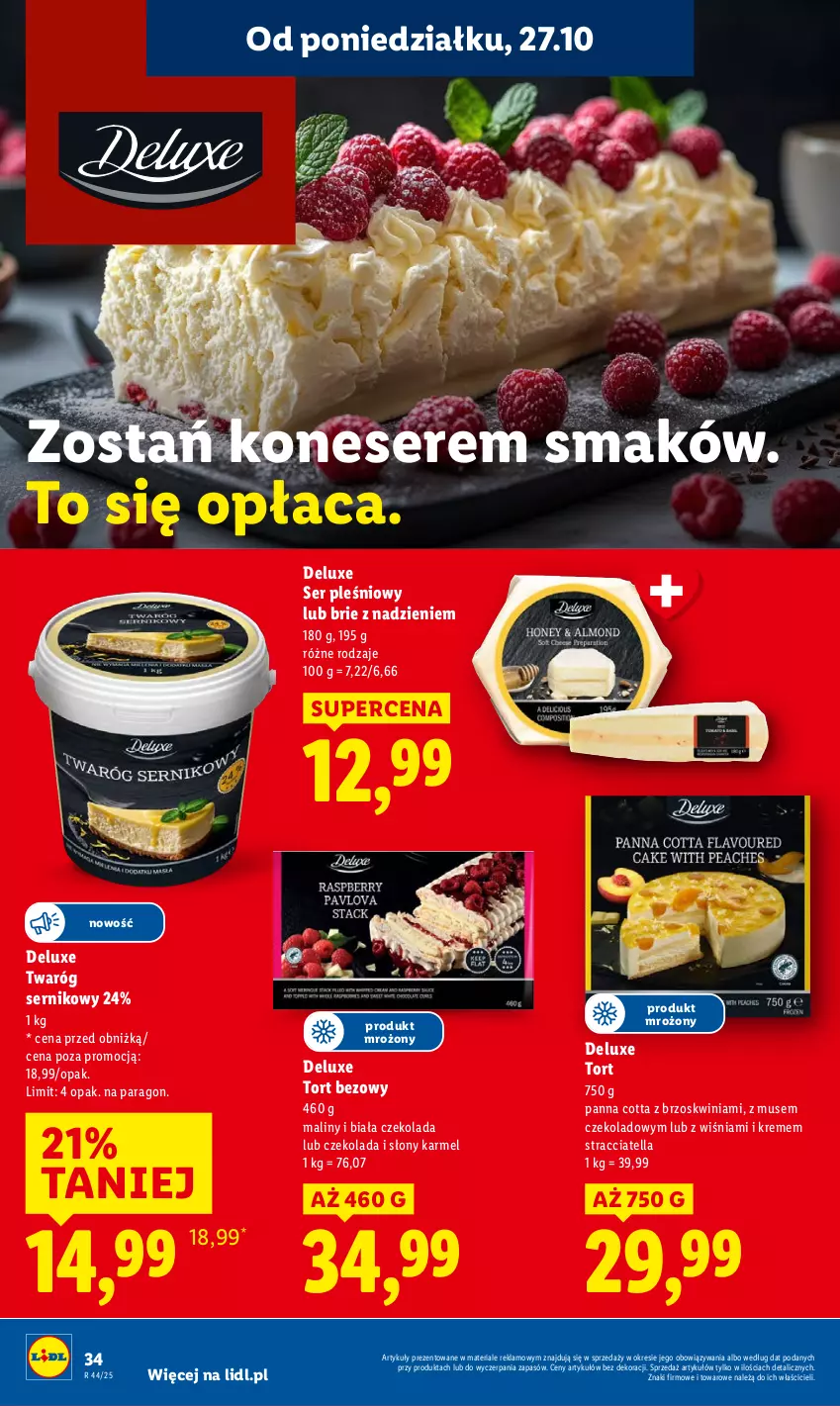 Gazetka promocyjna Lidl - GAZETKA - ważna 27.10 do 29.10.2025 - strona 38 - produkty: Brie, Czekolada, Maliny, Mus, Panna cotta, Ser, Ser pleśniowy, Twaróg