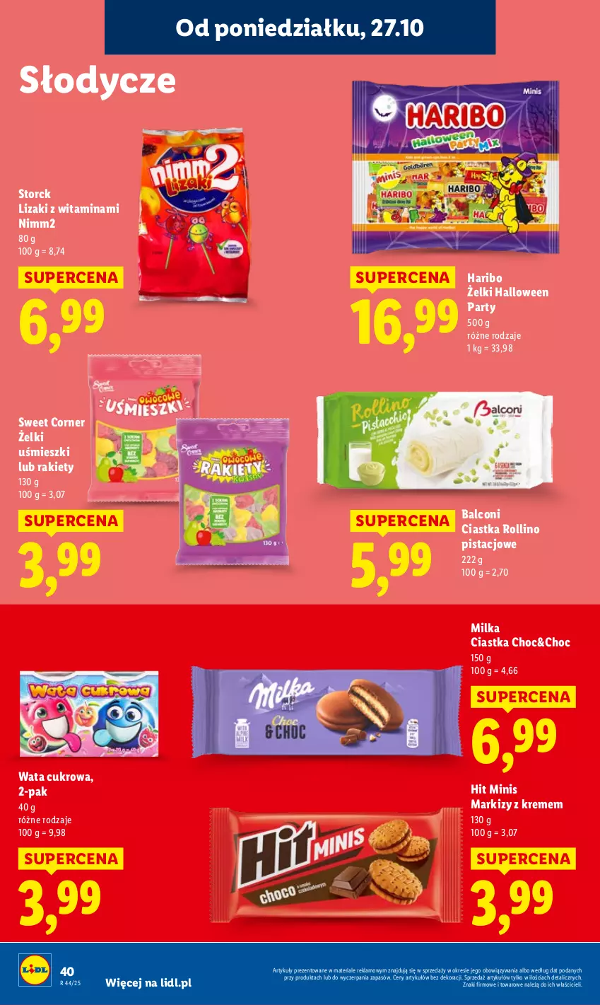 Gazetka promocyjna Lidl - GAZETKA - ważna 27.10 do 29.10.2025 - strona 44 - produkty: Alcon, Ciastka, Haribo, Lizaki, Milka, Nimm2, Wata cukrowa