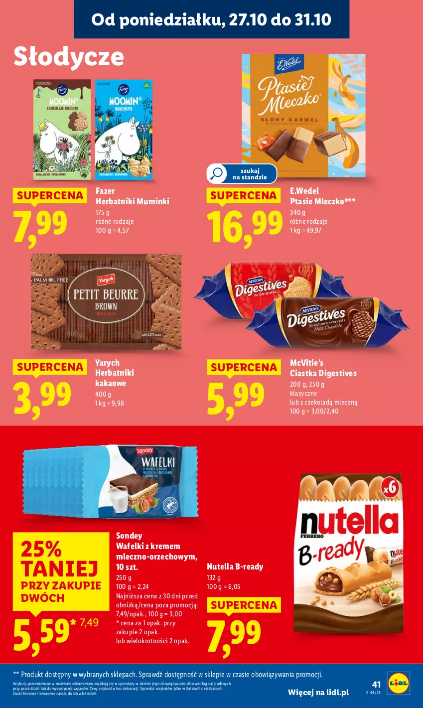 Gazetka promocyjna Lidl - GAZETKA - ważna 27.10 do 29.10.2025 - strona 45 - produkty: Ciastka, Fa, Herbatniki, Kakao, Mleczko, Nutella, Ptasie mleczko