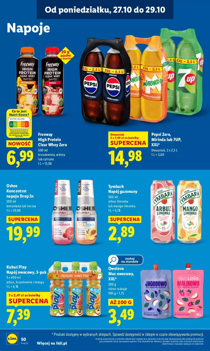Gazetka promocyjna Lidl - GAZETKA - ważna 27.10 do 29.10.2025 - strona 54 - produkty: 7up, Arbuz, Ice tea, Kubuś, Lemoniada, Limonka, Mango, Mirinda, Mus, Napój, Napój gazowany, Napoje, Oshee, Pepsi, Tymbark, Wazon