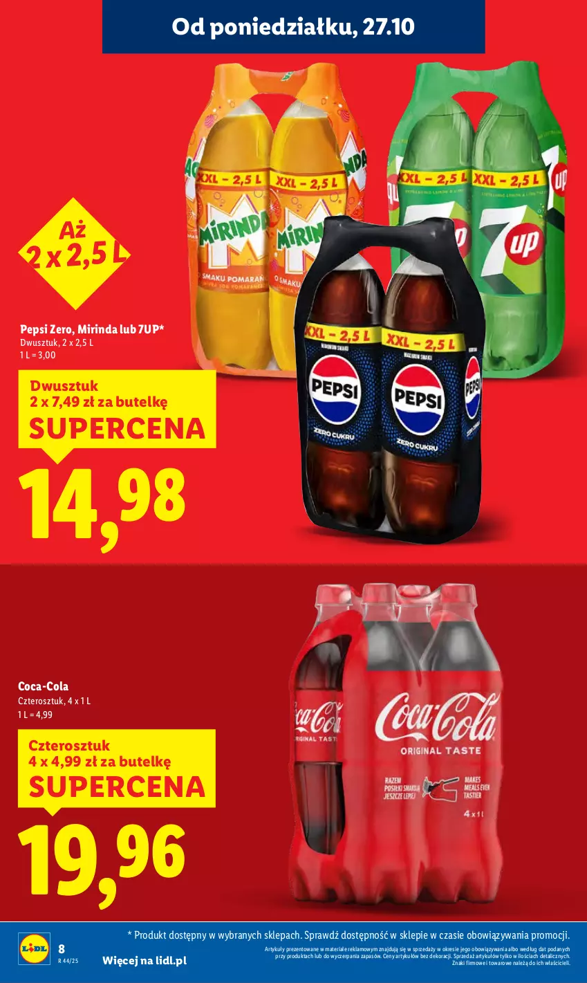 Gazetka promocyjna Lidl - GAZETKA - ważna 27.10 do 29.10.2025 - strona 8 - produkty: 7up, Coca-Cola, Mirinda, Pepsi