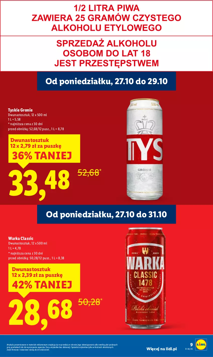 Gazetka promocyjna Lidl - GAZETKA - ważna 27.10 do 29.10.2025 - strona 9 - produkty: Tyskie, Warka