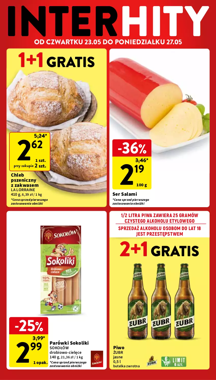 Gazetka promocyjna Intermarche - Gazetka Intermarche - ważna 23.05 do 27.05.2024 - strona 12 - produkty: Chleb, Gra, Parówki, Parówki sokoliki, Piwa, Piwo, Salami, Ser, Ser salami, Sok, Sokołów