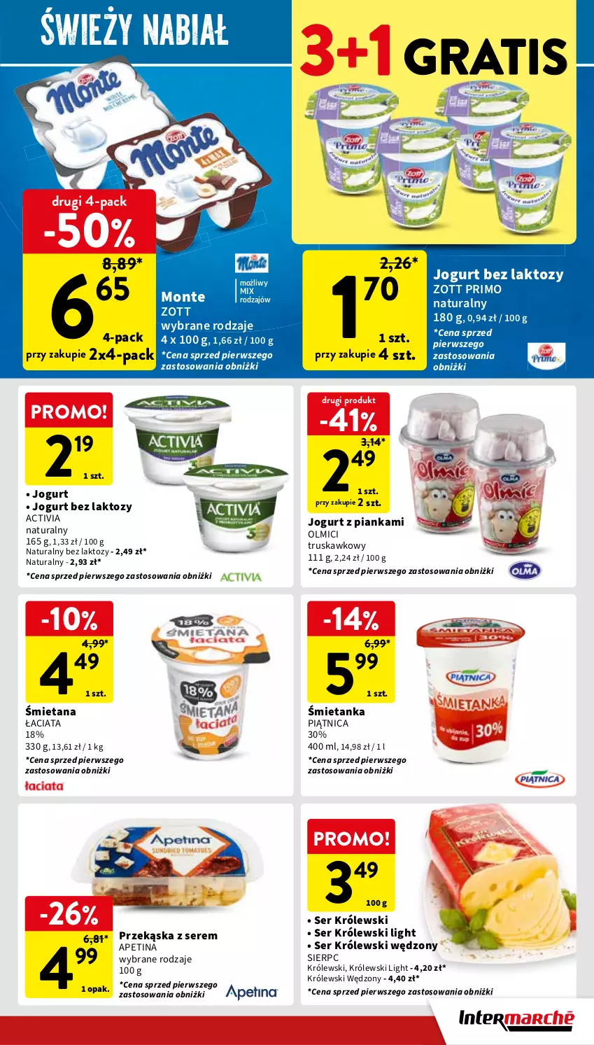 Gazetka promocyjna Intermarche - Gazetka Intermarche - ważna 23.05 do 27.05.2024 - strona 27 - produkty: Activia, Gra, Jogurt, Królewski, Monte, Piątnica, Ser, Zott, Zott Primo