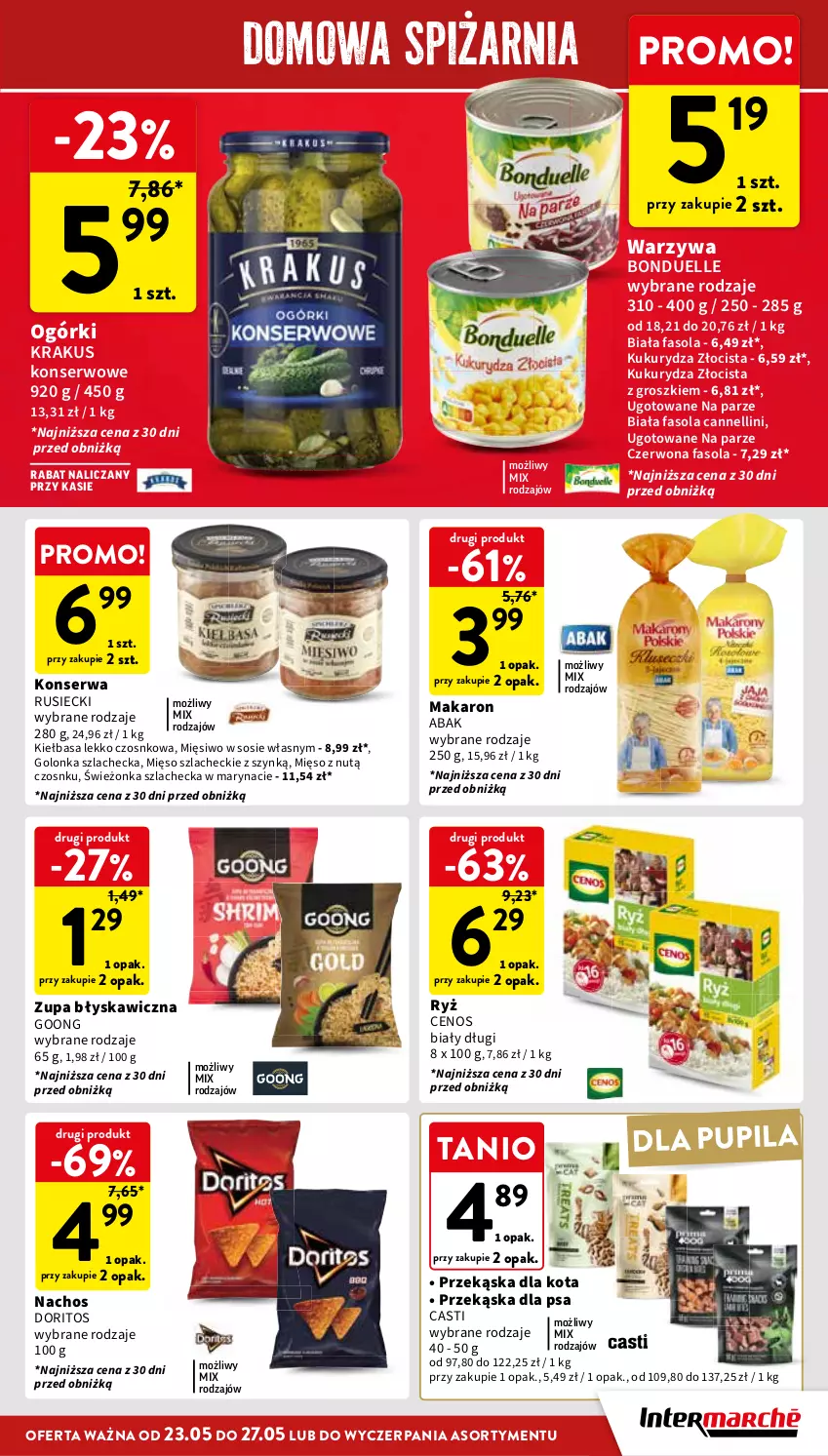 Gazetka promocyjna Intermarche - Gazetka Intermarche - ważna 23.05 do 27.05.2024 - strona 33 - produkty: Bonduelle, Cenos, Fa, Fasola, Kiełbasa, Krakus, Kukurydza, Makaron, Mięso, Ryż, Ser, Sos, Warzywa, Zupa