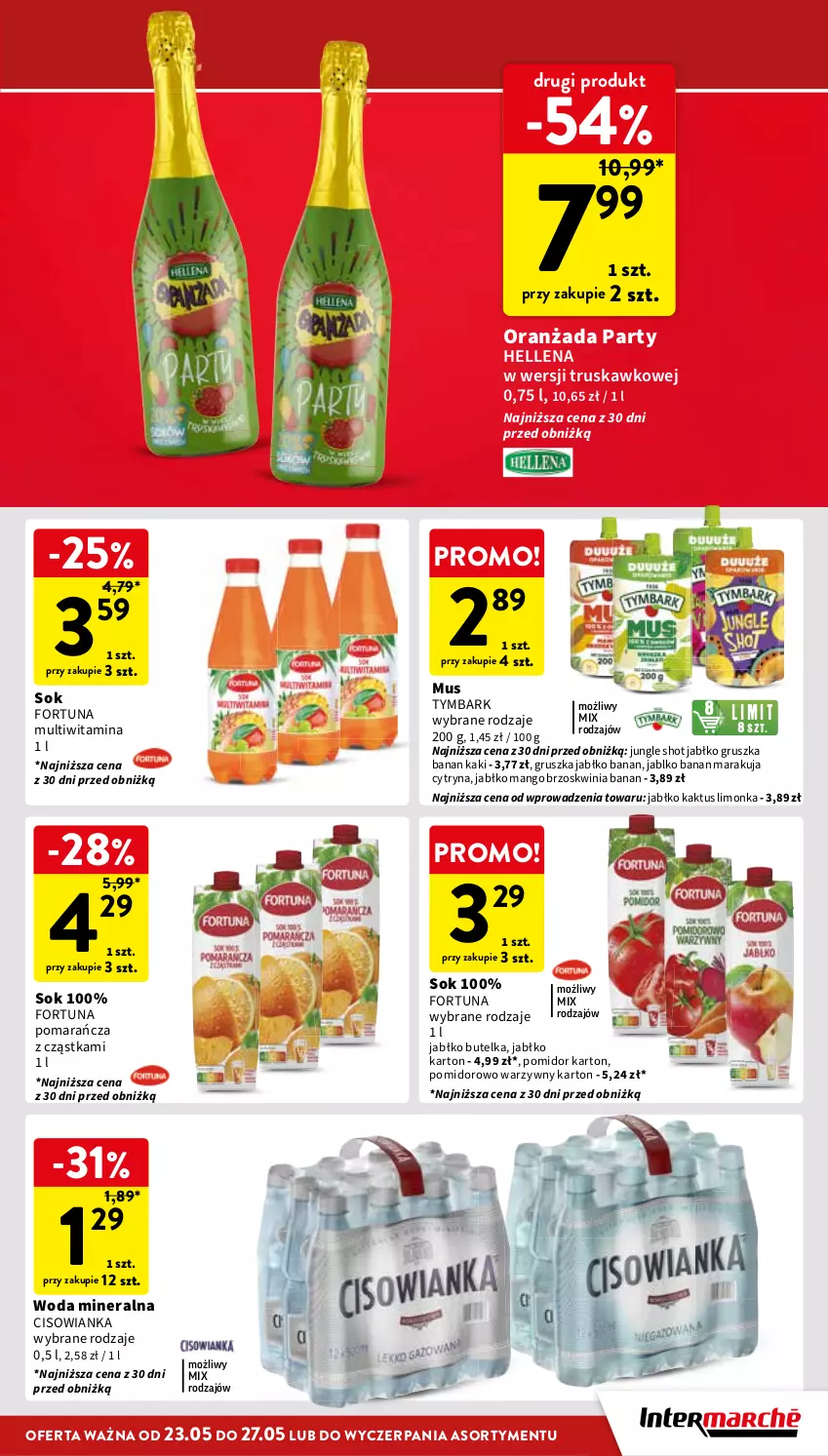 Gazetka promocyjna Intermarche - Gazetka Intermarche - ważna 23.05 do 27.05.2024 - strona 35 - produkty: Cisowianka, Fortuna, Hellena, Kaki, Kaktus, Limonka, Mango, Mus, Oranżada, Sok, Tymbark, Woda, Woda mineralna