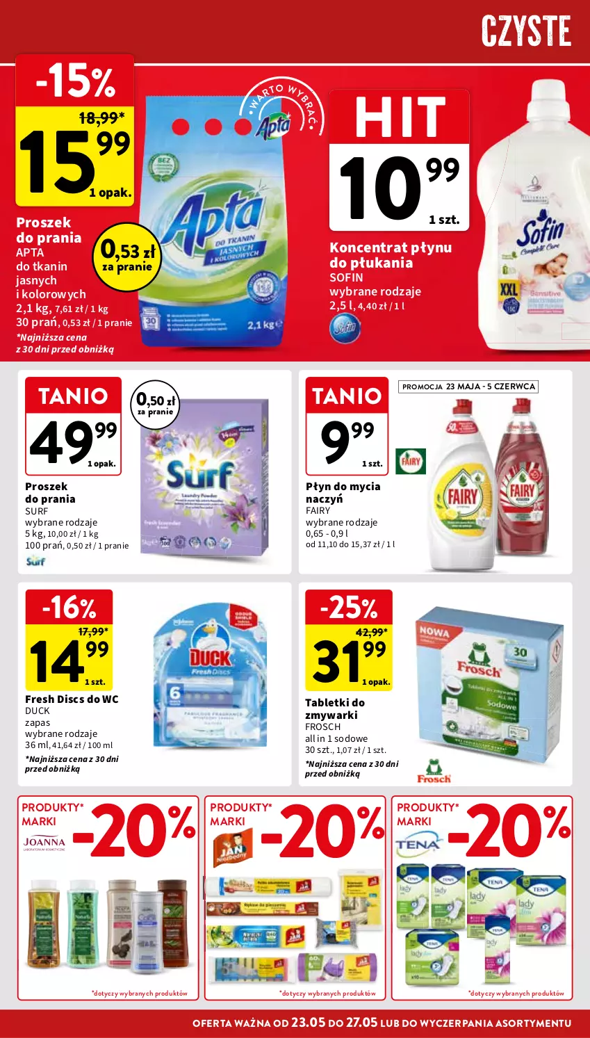 Gazetka promocyjna Intermarche - Gazetka Intermarche - ważna 23.05 do 27.05.2024 - strona 38 - produkty: Do mycia naczyń, Duck, Fa, Fairy, Frosch, Płyn do mycia, Płyn do mycia naczyń, Proszek do prania, Surf, Tablet, Tabletki do zmywarki, Zmywarki