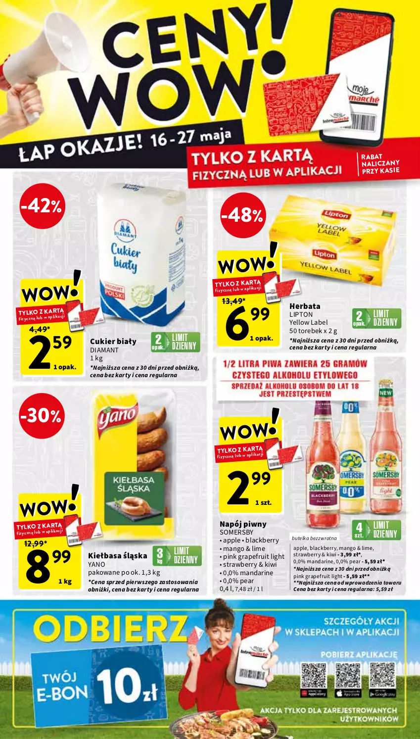 Gazetka promocyjna Intermarche - Gazetka Intermarche - ważna 23.05 do 27.05.2024 - strona 40 - produkty: Cukier, Diamant, Gra, Herbata, Kiełbasa, Kiełbasa śląska, Kiwi, Lack, Lipton, Mango, Napój, Somersby