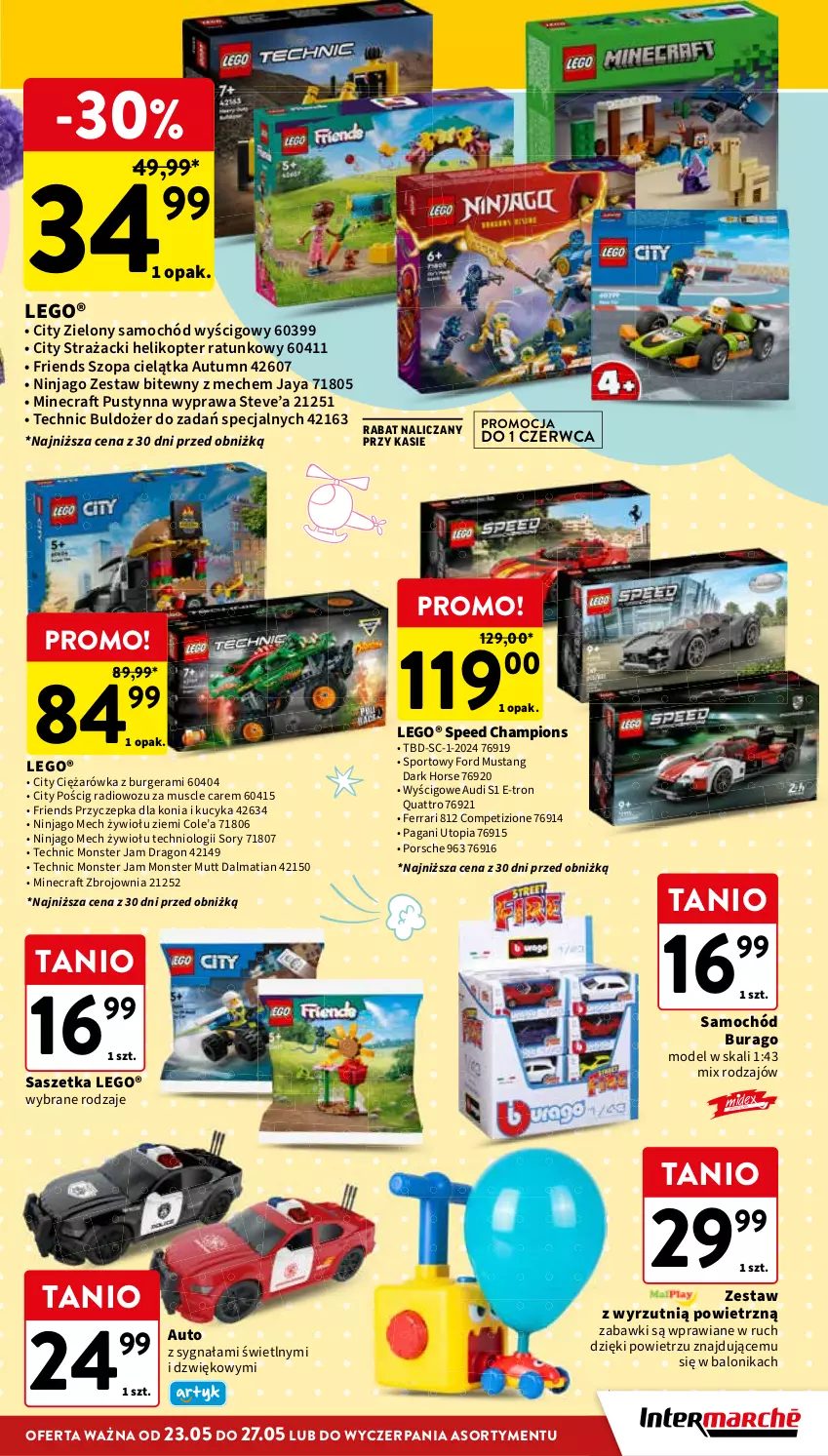 Gazetka promocyjna Intermarche - Gazetka Intermarche - ważna 23.05 do 27.05.2024 - strona 7 - produkty: Buldożer, Burger, Helikopter, LEGO, Minecraft, Mus, Por, Samochód, Sport, Top