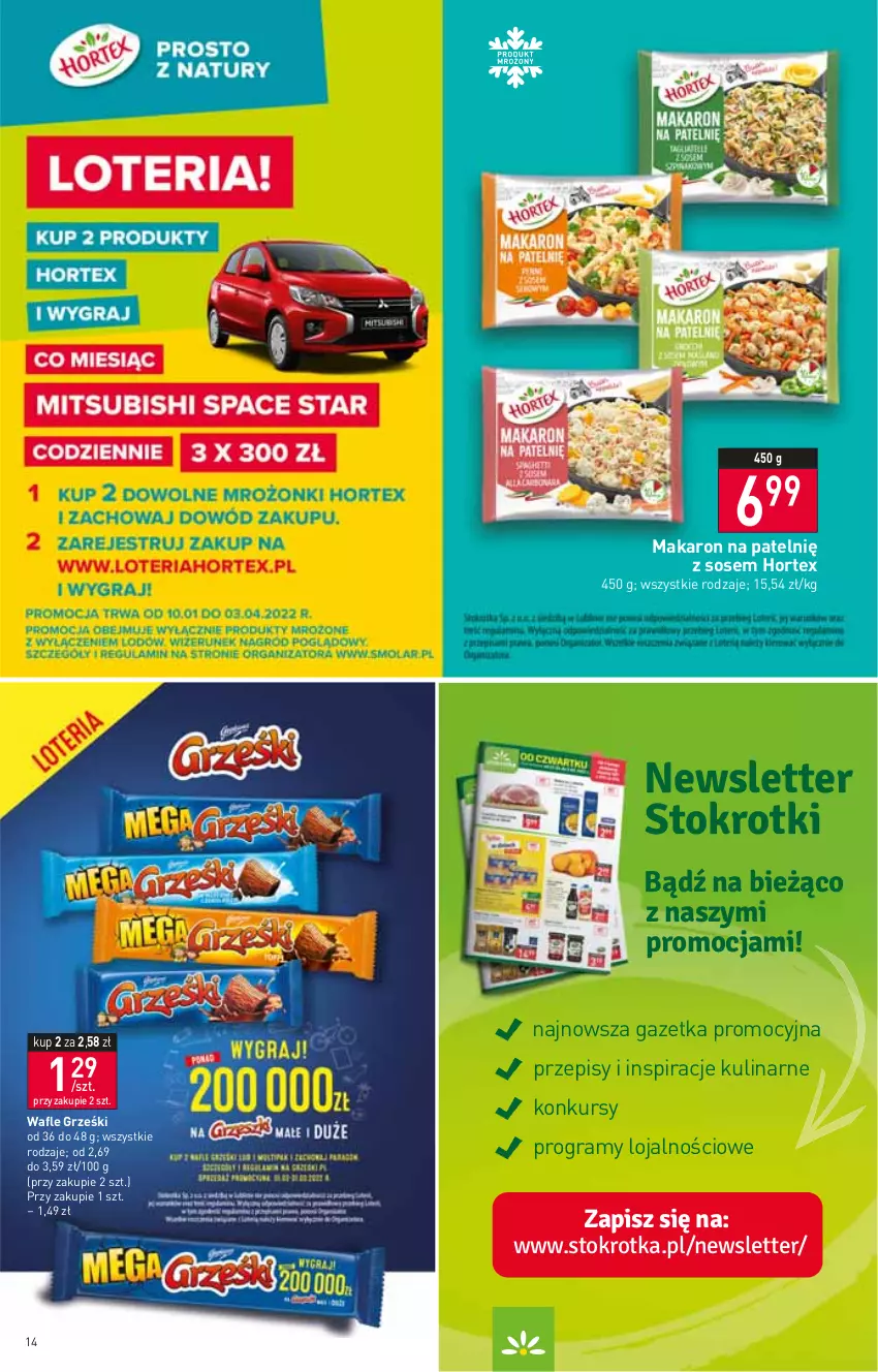 Gazetka promocyjna Stokrotka - Supermarket - ważna 27.01 do 02.02.2022 - strona 14 - produkty: Gra, Grześki, Hortex, Makaron, Sos, Wafle