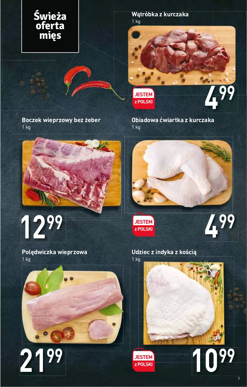 Gazetka promocyjna Stokrotka - Supermarket - ważna 27.01 do 02.02.2022 - strona 5 - produkty: Boczek, Boczek wieprzowy, Kurczak, Polędwiczka wieprzowa, Udziec z indyka