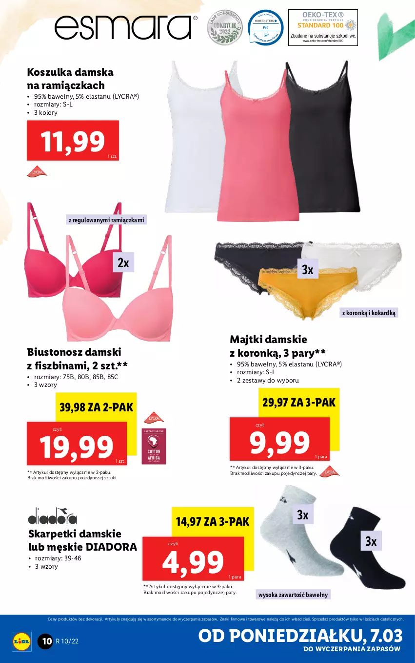 Gazetka promocyjna Lidl - GAZETKA - ważna 07.03 do 12.03.2022 - strona 10 - produkty: Biustonosz, Karp, Kosz, Koszulka, Majtki, Skarpetki, Sok