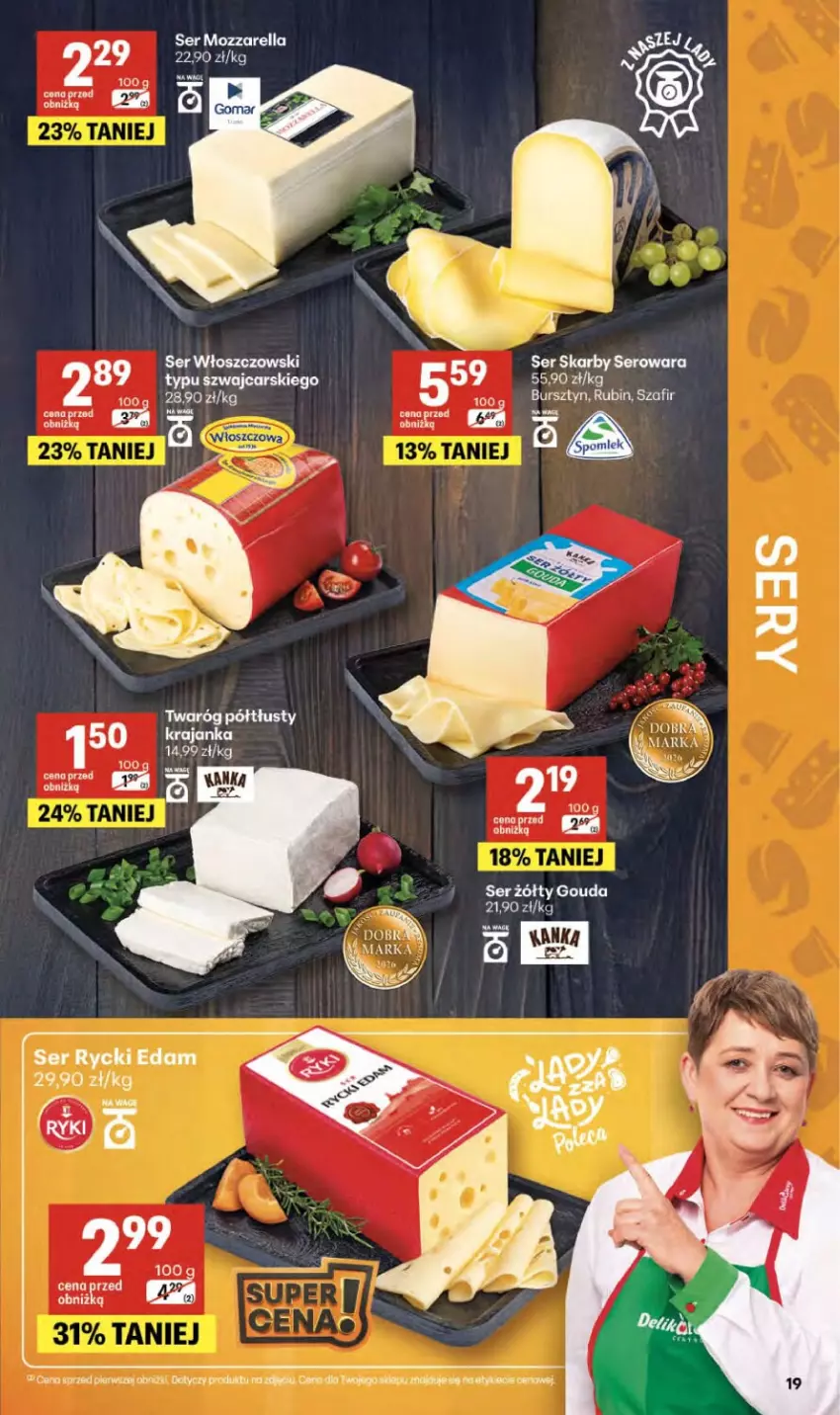 Gazetka promocyjna Delikatesy Centrum - Franczyza DC14 Czwartek - ważna 02.04 do 08.04.2026 - strona 19 - produkty: Bursztyn, Cars, Edam, Gouda, Rubin, Rycki Edam, Ser, Twaróg, Twaróg półtłusty, Włoszczowski