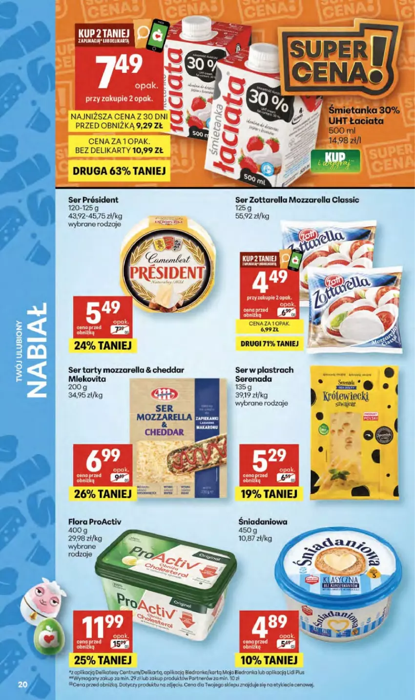 Gazetka promocyjna Delikatesy Centrum - Franczyza DC14 Czwartek - ważna 02.04 do 08.04.2026 - strona 20 - produkty: Cheddar, Danio, Dron, Flora, Koc, Mozzarella, Rum, Ser, Zott, Zottarella