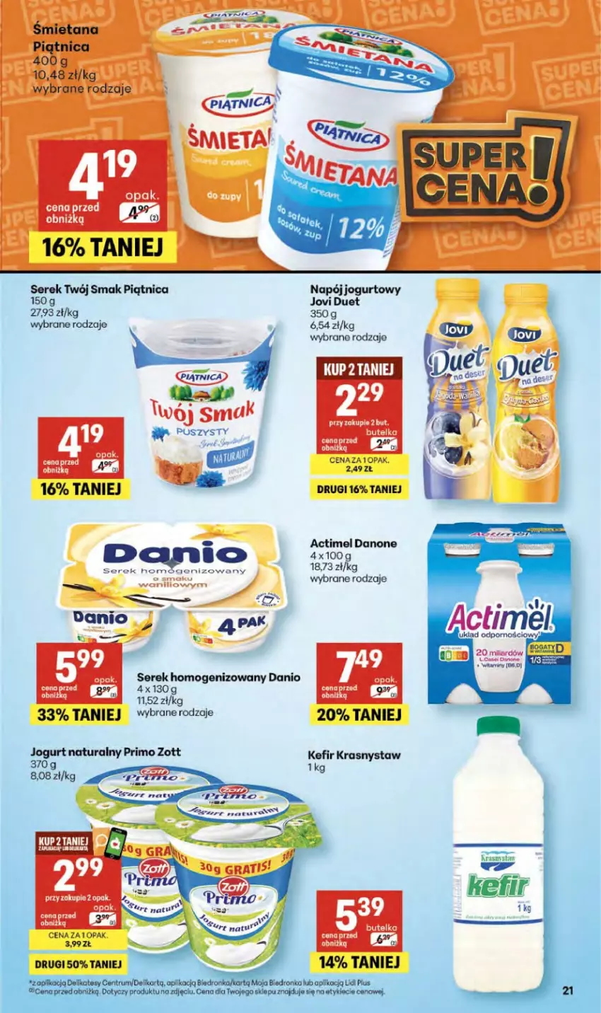 Gazetka promocyjna Delikatesy Centrum - Franczyza DC14 Czwartek - ważna 02.04 do 08.04.2026 - strona 21 - produkty: Danio, Jogurt, Jogurt naturalny, Kefir, Napój, Napój jogurtowy, Piątnica, Ser, Serek, Serek homogenizowany, Twój Smak, Zott