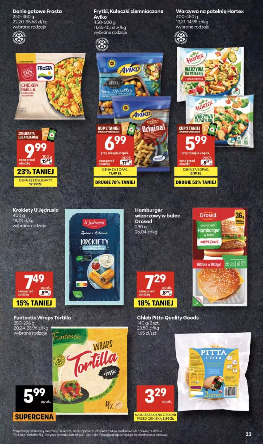 Gazetka promocyjna Delikatesy Centrum - Franczyza DC14 Czwartek - ważna 02.04 do 08.04.2026 - strona 23 - produkty: Burger, Dron, Fa, Frytki, Gin, Hamburger, Krokiety, LG, Rum, Tortilla