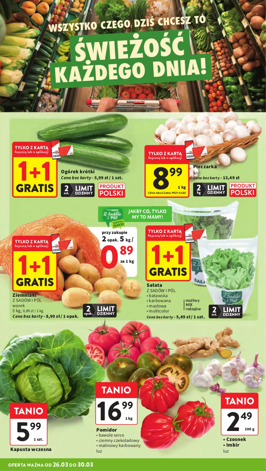 Gazetka promocyjna Intermarche - Gazetka Intermarche - ważna 26.03 do 30.03.2026 - strona 16 - produkty: Czosnek, Gra, Imbir, Masło, Ogórek, Piec, Pieczarka, Sałat, Sałata lodowa, Ser, Ziemniaki