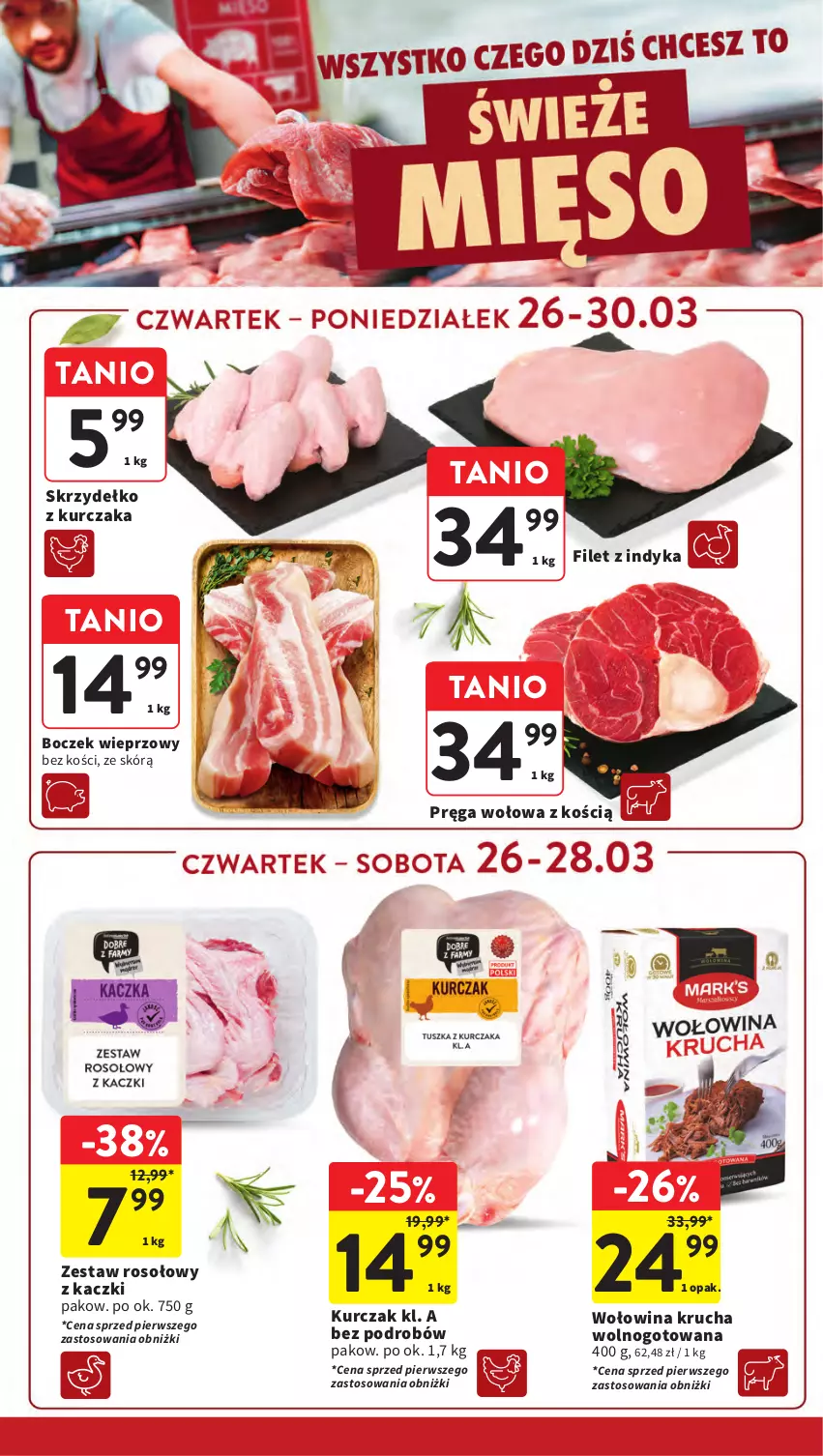 Gazetka promocyjna Intermarche - Gazetka Intermarche - ważna 26.03 do 30.03.2026 - strona 20 - produkty: Boczek, Boczek wieprzowy, Kurczak, Pręga wołowa, Wołowina, Zestaw rosołowy z kaczki
