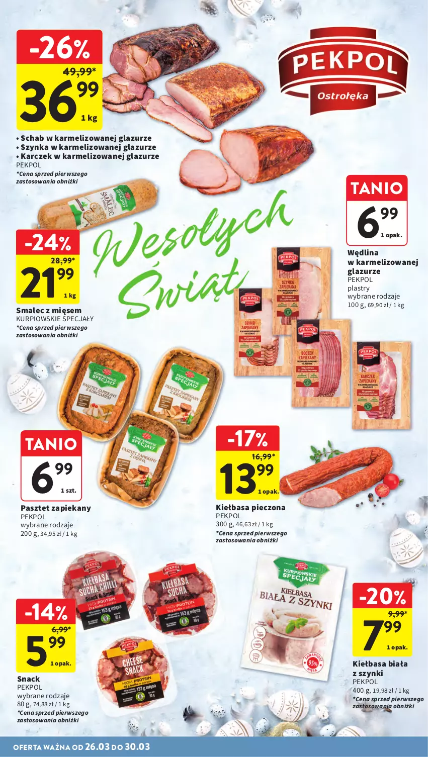 Gazetka promocyjna Intermarche - Gazetka Intermarche - ważna 26.03 do 30.03.2026 - strona 24 - produkty: Kiełbasa, Kiełbasa biała, Lazur, Pasztet, Pekpol, Piec, Smalec, Szynka, Wędlina